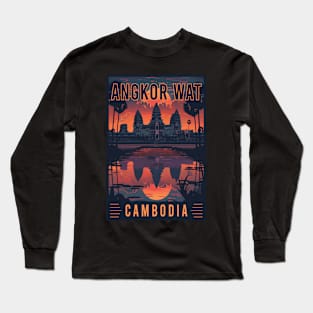 Uncover the Mystique of Angkor Wat in Cambodia - Vintage Travel Art Long Sleeve T-Shirt